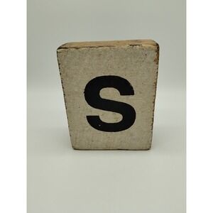 Rustic Marlin Farmhouse Wooden Block Letter S 4.5" X 5.5" X 2" Chunky Primitive